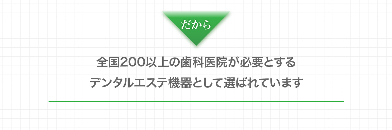 だから、全国200以上の歯科医院が必要とするデンタルエステ機器として選ばれています。